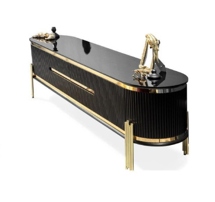 Modernes Lowboard Luxus RTV TV-Ständer Wohnzimmermöbel Schwarz Gold