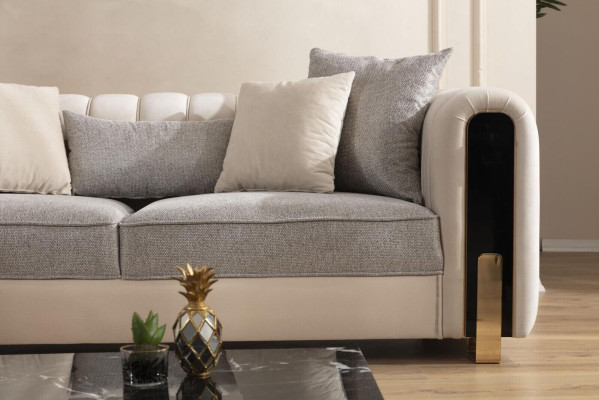 Weißer Dreisitzer Luxus Couch Modernes Edelstahl Design Wohnzimmermöbel