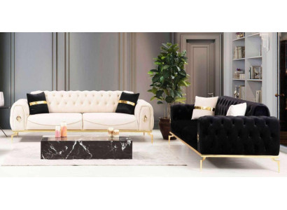 Sofagarnitur Luxus Chesterfield Sitzgruppe Dreisitzer Schwarz 3+3 Sitz
