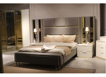 Bett 2x Nachttische 3tlg. Schlafzimmer Doppelbett Design Möbel Holz Neu Set