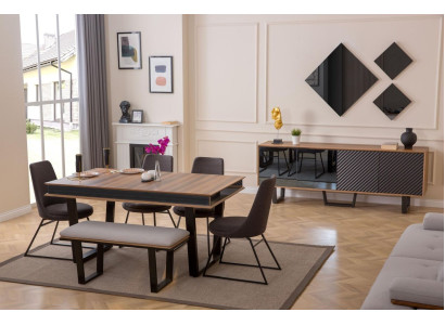 Esszimmer Set Esstisch 4x Stühle Bank Sideboard Essgruppe 3x Spiegel 10tlg