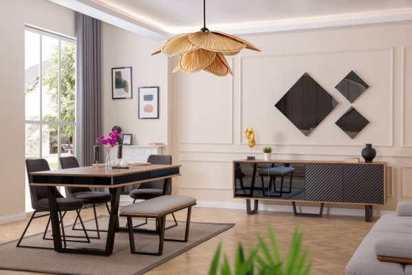 Esszimmer Set Esstisch 4x Stühle Bank Sideboard Essgruppe 3x Spiegel 10tlg