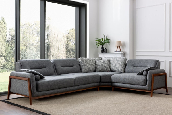 Wohnzimmer Set Ecksofa L-Form Couch Grau Polster 3 +1 Sitzer Textil