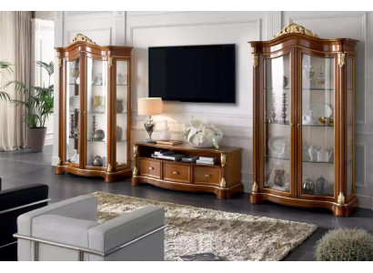 Wohnwand Vitrine Konsole Schrankwand Glasvitrinen Wohnzimmer Braun