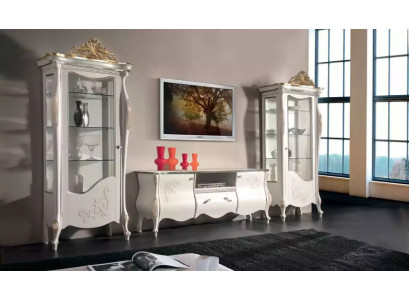 Klassische Wand Wohnzimmer 2x Vitrine Sideboard RTV Regal 3tlg.