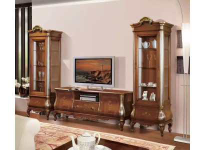 Klassische Wohnzimmerwand RTV 2x Vitrinen Massivholz Möbel TV-Regal Neu