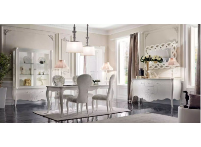 Esszimmer Set 8tlg. Esstisch 4x Stühle Sideboard Spiegel Garnitur Weiß