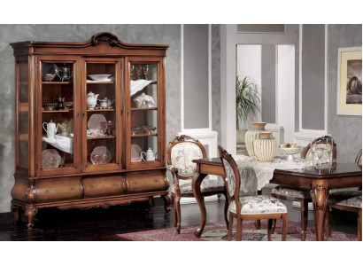 Klassische Esszimmer Garnitur Holzmöbel Esstisch 4x Stühle Vitrine 6tlg
