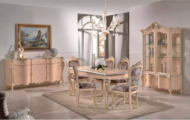 Esszimmer Möbel Esstisch Vitrine Kommode 4x Stühle Essgruppen 7 tlg Garnitur