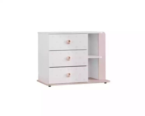 Garnitur Kommode mit Spiegel Weiß Holz Rosa Schrank Holzschrank Modern