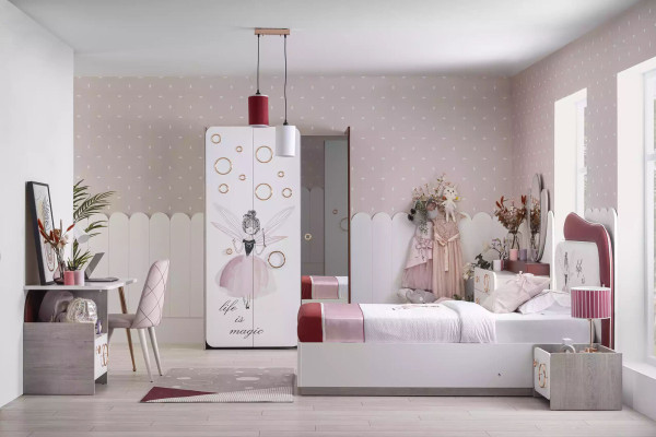 Weiß-rotes Kinderbett Mädchen Bett Einzelbett Holzgestell Möbel Möbel Neu