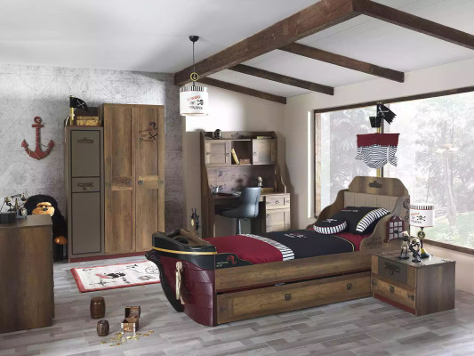 Pirat Holzschrank Luxus Kleiderschrank Schrank Kinder Holz Braun 3 Tür