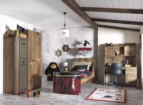 Pirat Holzschrank Luxus Kleiderschrank Schrank Kinder Holz Braun 3 Tür