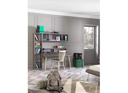 Computertisch Set 3tlg Schreibtisch Bücherregal Holz Grau Regale Tisch