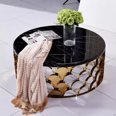 Schwarzer Couchtisch Wohnzimmertisch DEsigner Edelstahltisch Goldtisch