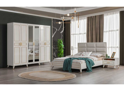 Weiße Schlafzimmer Möbel Holz Glasschrank Textil Doppelbett Nachttische