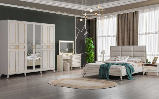 Schlafzimmer Designer Doppelbett Luxus Schminktisch Edler Hocker 7tlg