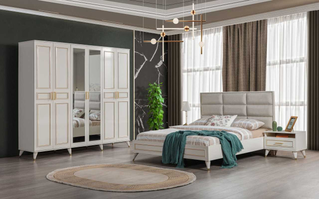 Schlafzimmer Designer Doppelbett Luxus Schminktisch Edler Hocker 7tlg