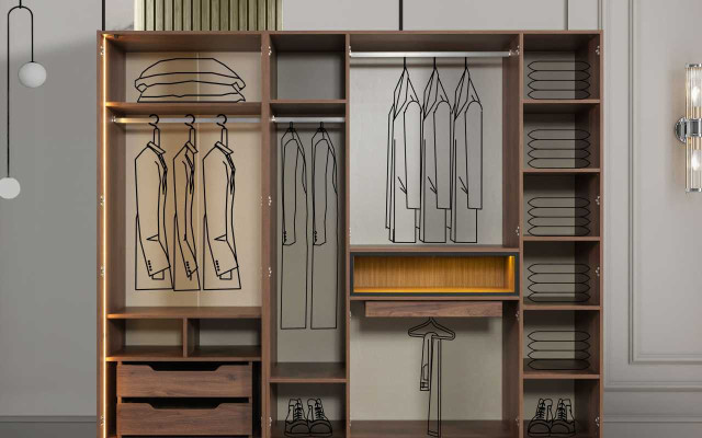 Braune Schlafzimmer Holz Möbel Textilbett Nachttische Kommode Schrank