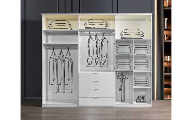 Weiß-Graue Schlafzimmer Möbel Textilbett Nachttisch Kleiderschrank 4tlg