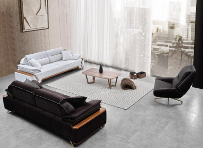 Schwarz-Weiße Sofagarnitur 2x Dreisitzer Luxus Sessel Stilvolle Couchen