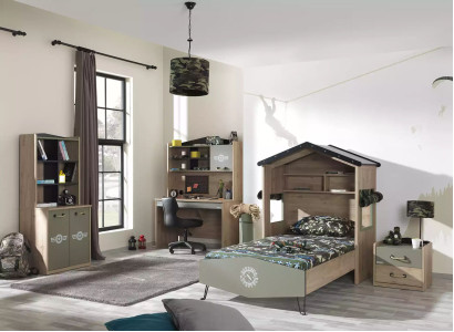 Kindermöbel Luxus Kinderzimmer Garnitur Bett Grün Bettrahmen 5tlg Holz