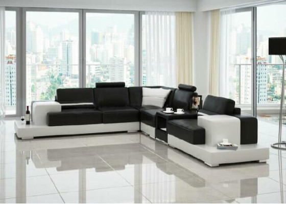 Ledersofa Ecksofa Sofa mit USB Design Sitz Polster Garnitur Wohnlandschaft 2725C