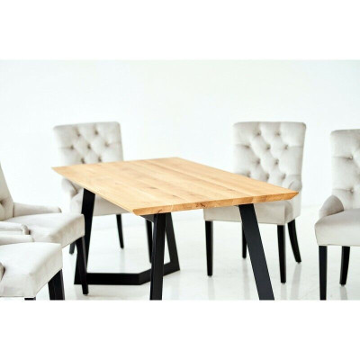 Design Esszimmer Tisch + 4 Chesterfield Lehnstühle Sitz Gruppe Stühle