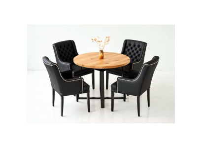 Essgarnitur Tisch + 4 Chesterfield Stühle Stuhl Holz Sitz Polster Garnitur