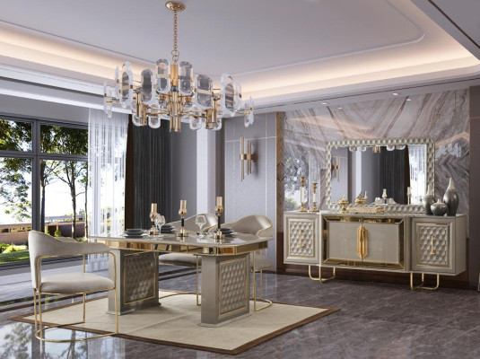 Komplettset Esstisch 6x Stühle Kommode Essgruppe Essgruppe Holztisch Tische 8tlg