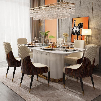 Luxus Edel Holz Leder Stühle Stuhl Gruppe Garnitur 6x Lehnstuhl Set