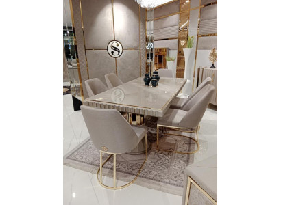 Modern Möbel Set 6x Stühle Esszimmer Polster Stühle Textil Stuhlgruppe