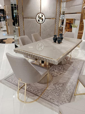 Modern Möbel Set 6x Stühle Esszimmer Polster Stühle Textil Stuhlgruppe