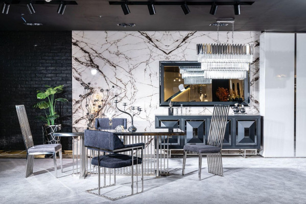 Esszimmer Stuhl Luxus Metall mit Textil Stühle Stil Modern Lehnstuhl