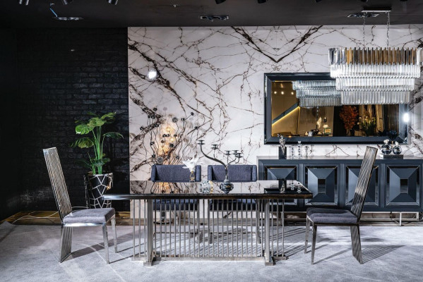 Esszimmer Stuhl Luxus Metall mit Textil Stühle Stil Modern Lehnstuhl