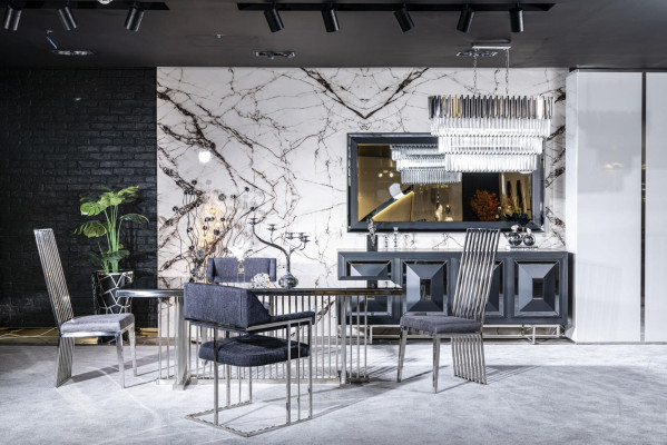 Esszimmer Stuhl grau Luxus stuhl Metall mit Textil Stühle Stil Modern