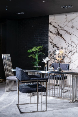 Esszimmer Stuhl grau Luxus stuhl Metall mit Textil Stühle Stil Modern