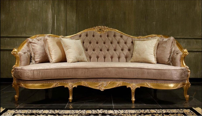 Beige Wohnzimmer Chesterfield Sofagarnitur Klassischer 3-Sitzer Sessel