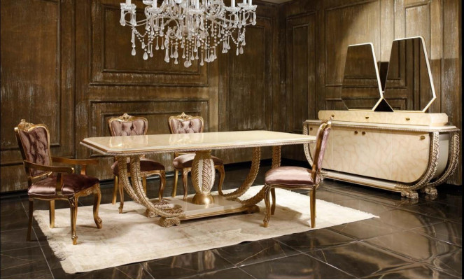 Klassisches Esszimmer Set Edler Esstisch 4x Stühle Anrichte Vitrine 8tlg