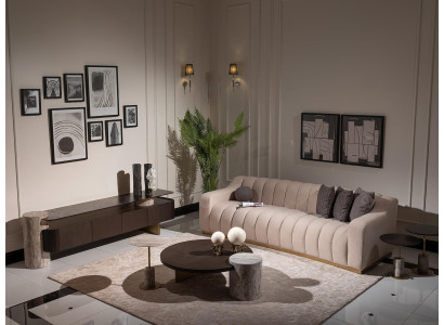Luxus Komplette Wohnzimmer Sofa Beistelltische 6tlg Stoff Beige Holz