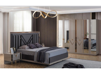 Graue Schlafzimmer Möbel Doppelbett Kleiderschrank Nachttische 4tlg Set