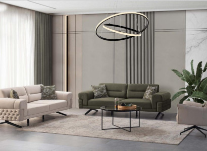 Dunkelgrüne Wohnzimmer Exklusive Couchgarnitur 2x 3-Sitzer Einsitzer Sofa