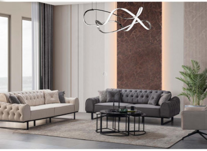 Weiß-Graue Chesterfield Couchgarnitur Designer Polster Sessel 3tlg Set