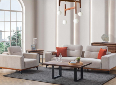 Weiße Polster Sofagarnitur Dreisitzer Sessel Couchtisch Beistelltische