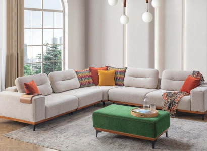 Designer Wohnzimmer Set Besteht aus 2tlg. Ecksofa L-form und Hocker