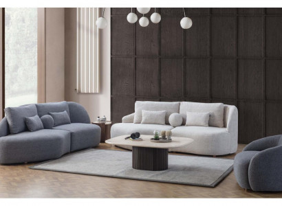 Grau-weiße Wohnzimmer Garnitur 3+3 Sitzer Designer Textilsessel 3tlg