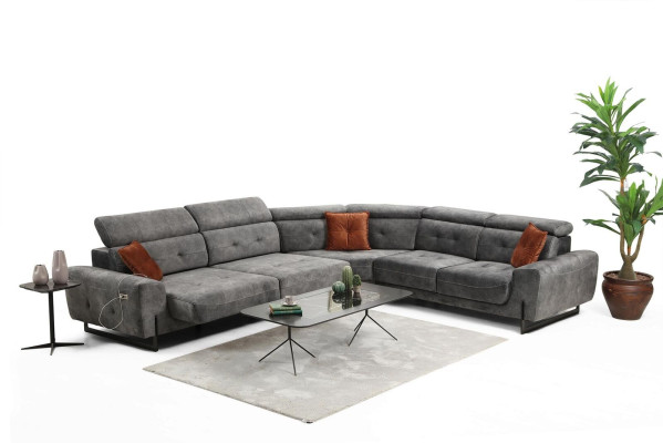 Grau Ecksofa Designer Wohnzimmer Sofa Couch L-Form Polster Luxus Möbel Modern