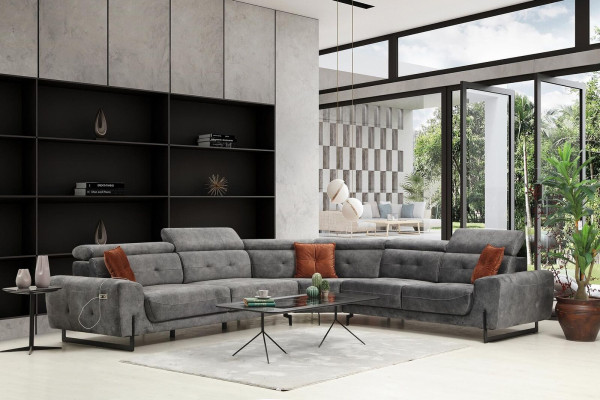 Grau Ecksofa Designer Wohnzimmer Sofa Couch L-Form Polster Luxus Möbel Modern