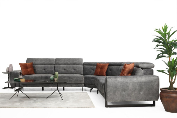 Grau Ecksofa Designer Wohnzimmer Sofa Couch L-Form Polster Luxus Möbel Modern