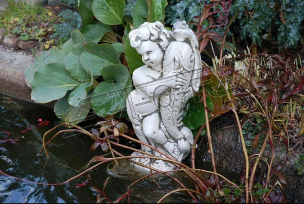 Gartenfigur Engel Fontaine 42cm Teichfigur Menschen Steinguss